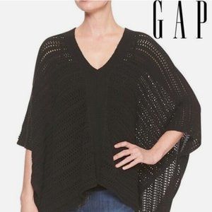 GAP Soft Knit Crochet Pull-Over V-Neck Oversized Black PONCHO 100% cotton NWT